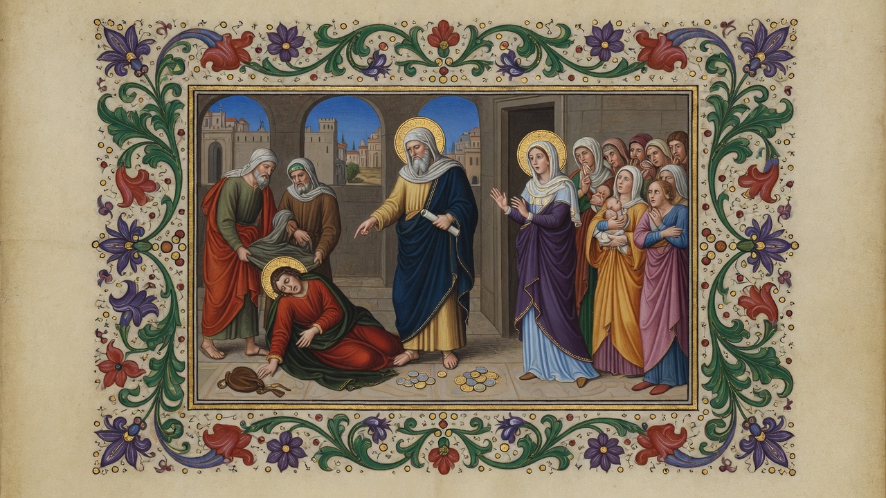 Illustration of Ananias and Sapphira