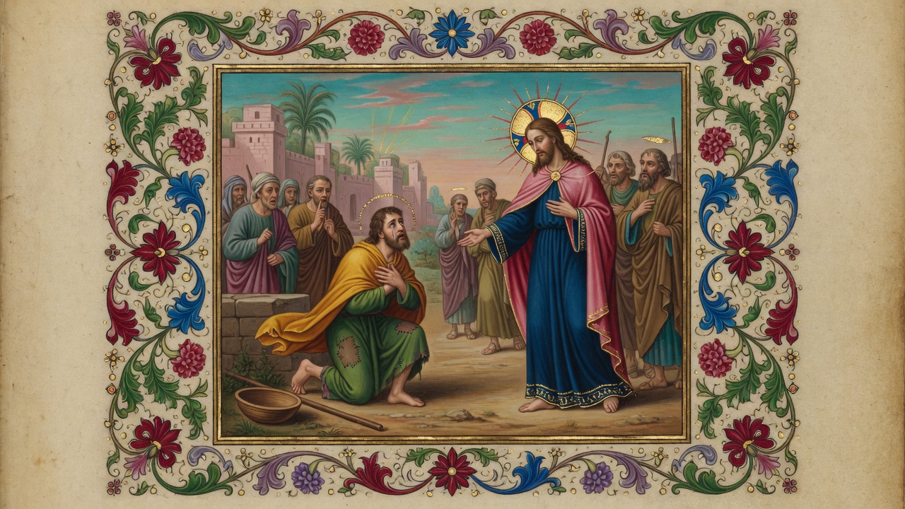 Illustration of Blind Bartimaeus Healed