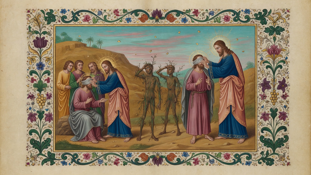 Illustration of Blind Man Healed at Bethsaida