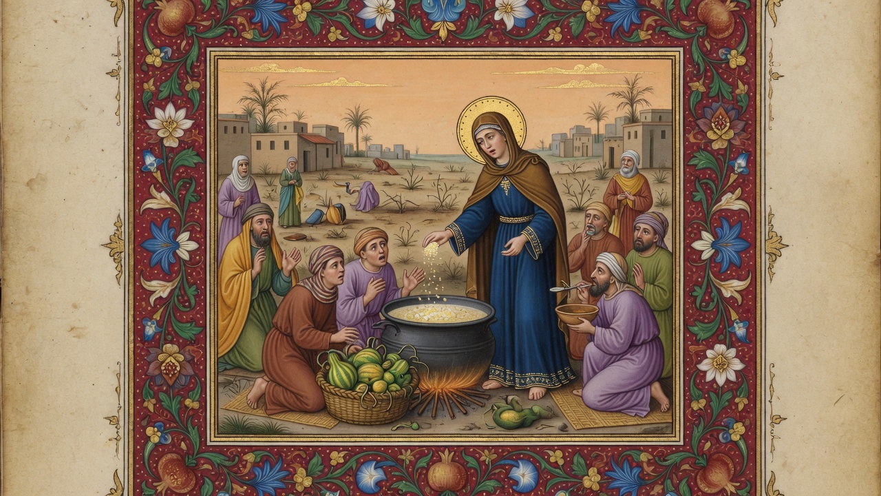 Illustration of Elisha Purifies the Poisoned Stew