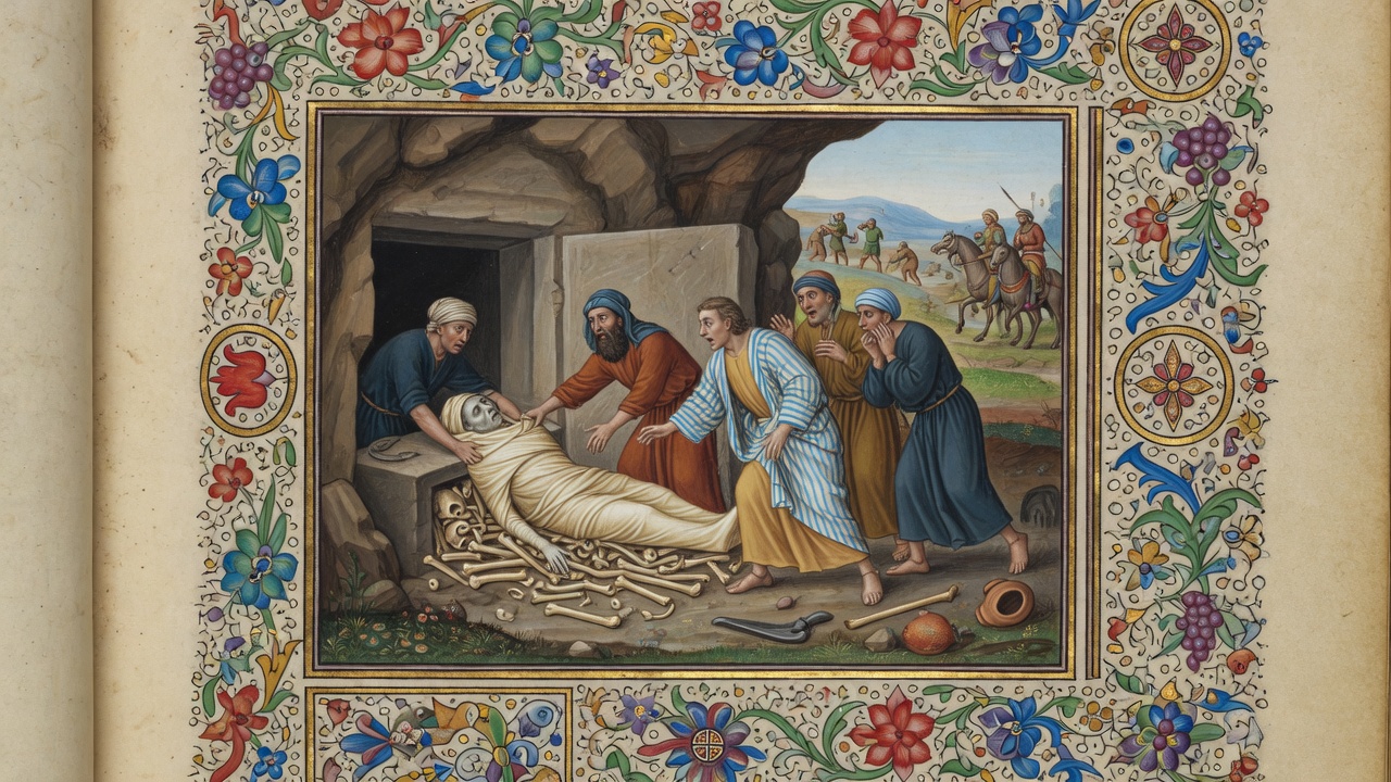 Illustration of Elisha's Bones Raise a Dead Man