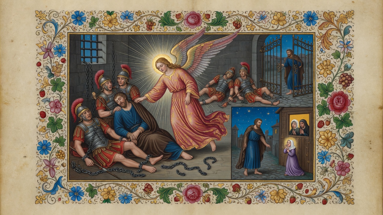 Illustration of Peter Freed from Prison by an Angel