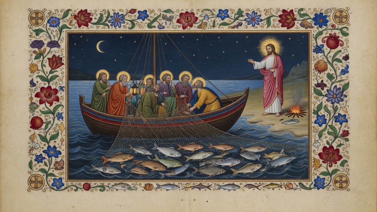 Illustration of The Catch of 153 Fish