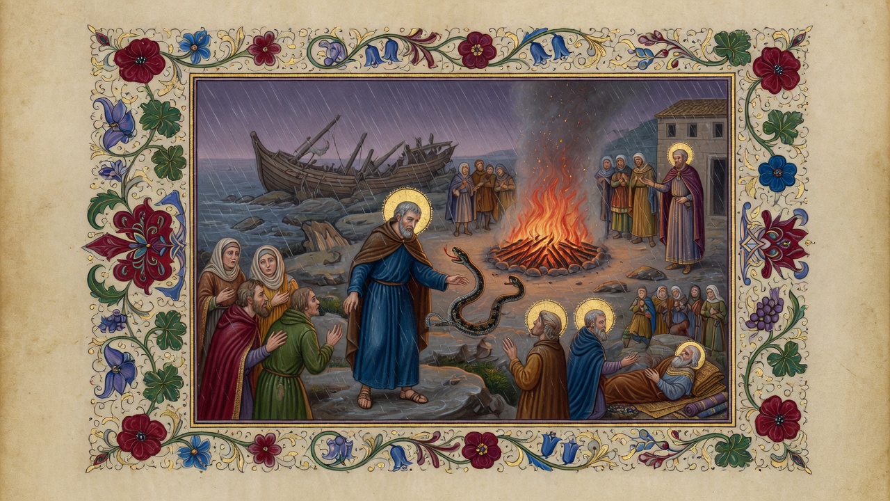 Illustration of Paul and the Viper at Malta