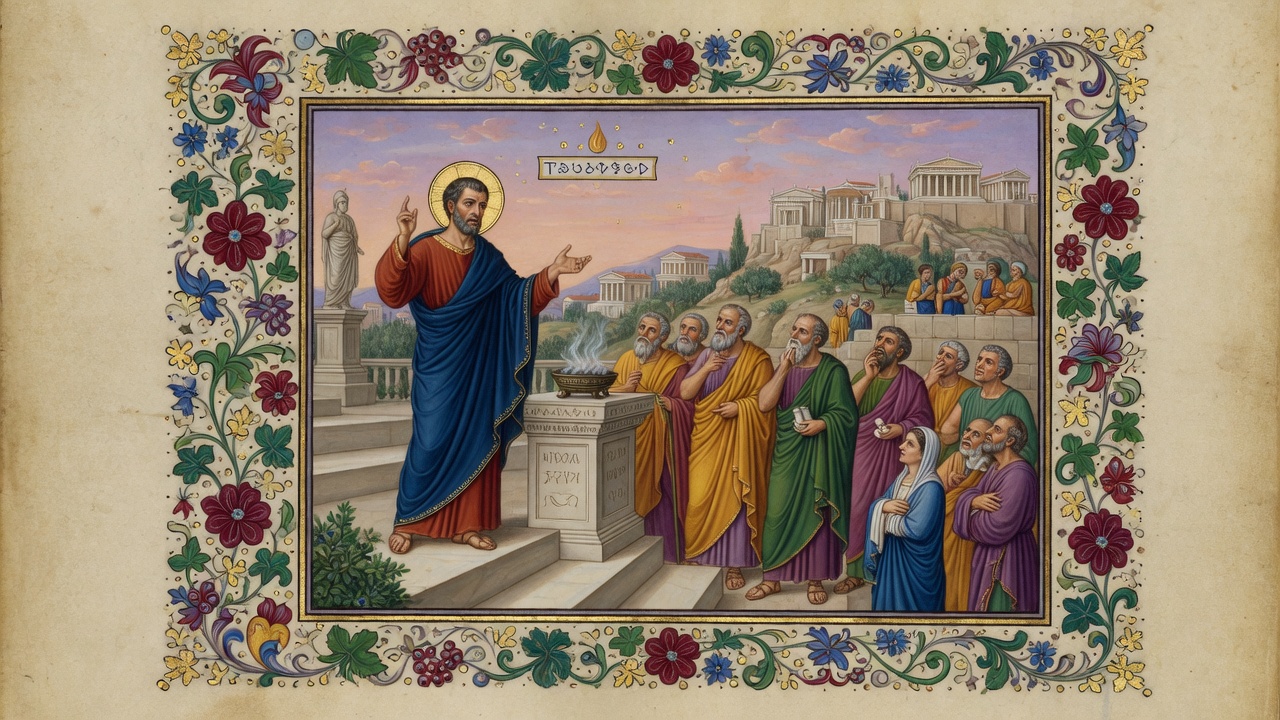 Illustration of Paul at Mars Hill